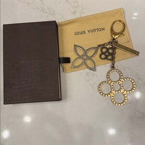 Louis Vuitton Gold and Silver Floral Keychain/Bag Charm with Dust Bag and Box